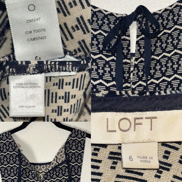 Ann Taylor Loft Shift Dress Woman's 6 Tapestry Geometric Ikat Print Navy Blue - Picture 3 of 16
